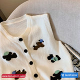 Cute Puppy Embroidered Knitted Sleeveless Vest Sweater
