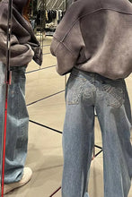 High Waist Letter Back Embroidered Jeans Pants
