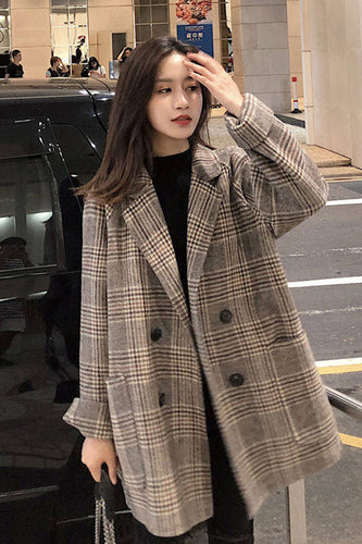 Loose Elegant Plaid Woolen Coat Jacket