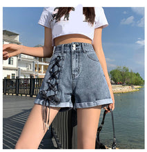 High Waist Bow Lace Denim Shorts