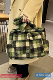 Retro Fluffy Plaid Style Women Tote Bag