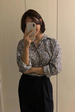 Long Sleeve Cute Blue Floral Blouse Shirt
