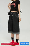 High Waist Calf Length Retro Black Jeans Pants
