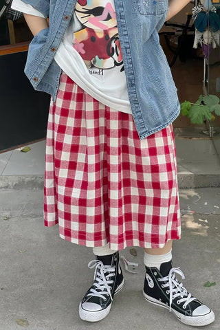 High Waist Red Plaid Loose Pants