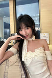 Sexy Slash Neck Flower Neck Patchwork Summer Crop Tops