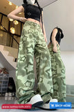 High Waist Stars Pattern Green Jeans Pants
