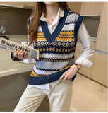 V-Neck Classic Pattern Sleeveless Vest Sweater