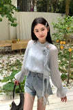 Long Sleeve Cute 3D Floral Dot Pattern Blouse Shirt