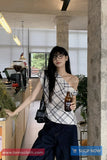 One Shoulder Retro Plaid Casual Shirt