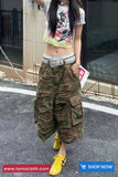 High Waist Camouflage Pattern Cargo Ripped Pants