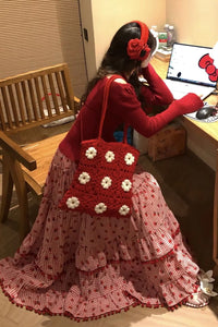 Retro Cute Strawberry Printed Long Skirts