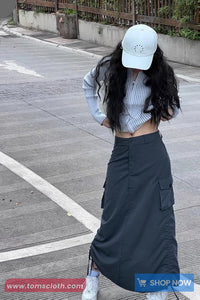 Long Sleeve Turn Down Collar Striped Cropped Sweater