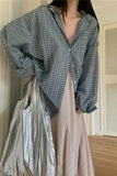 Long Sleeve Loose Classic Blue Plaid Blouse Shirts
