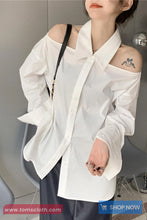 Long Sleeve Off Shoulder Turn Down Collar Blouse Shirt