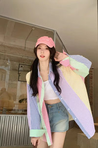 Long Sleeve Colorful Colors Striped Blouse Shirts