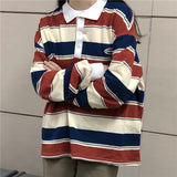 Long Sleeve Turn Down Collar Striped Shirt