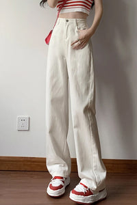 High Waist Vintage Straight Long Jeans Pants