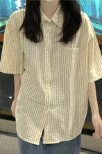 Short Sleeve Plaid Light Colors Blouse Shirt