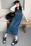 Flowers Pattern Embroidered Long Denim Dress