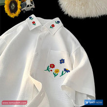 Short Sleeve Flower Embroidered Collar Blouse Shirt