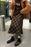High Waist Wool Plaid Long Skirts
