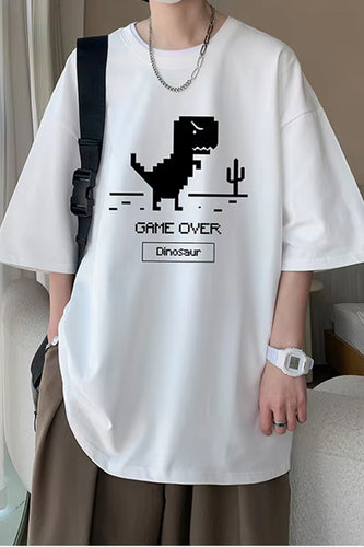 Loose Cute Dinosaur Short Sleeve Men Shirts