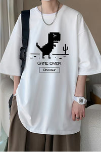 Loose Cute Dinosaur Short Sleeve Men Shirts