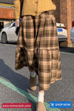 Vintage Pleated Woolen Plaid A-Line Skirts