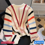 Striped Color Hollow Style Casual Sweater