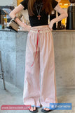 Casual Striped Pattern With Lace Patchwork Pants