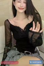 Long Sleeve Butterfly Embroidered Pattern Off Shoulder Shirt