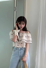 Elegant Off Shoulder Floral Pattern Ruffles Blouse Shirt