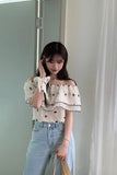 Elegant Off Shoulder Floral Pattern Ruffles Blouse Shirt