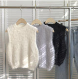 Sleeveless O-Neck Faux Fur Sweater