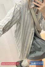 Long Sleeve Retro Tassel Style Striped Blouse Shirt