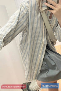 Long Sleeve Retro Tassel Style Striped Blouse Shirt