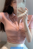Sexy Turn Down Collar Cropped Slim Shirts