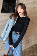 Long Sleeve O-Neck Button Knitted Slim Sweater