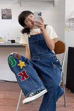 Rock Letter Embroidered Wide Leg Denim Jumpsuits