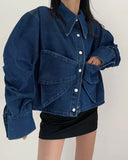 Long Sleeve Butterfly Pocket Denim Blouse Shirts