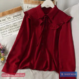 Long Sleeve Drawstring Collar Elegant Office Blouse Shirt