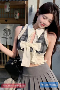 Cute Bow Sexy Ruffles Cropped Shirt
