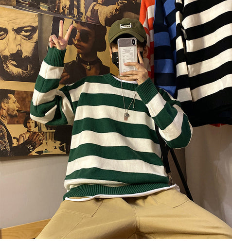 O-Neck Vintage Striped Men Sweater