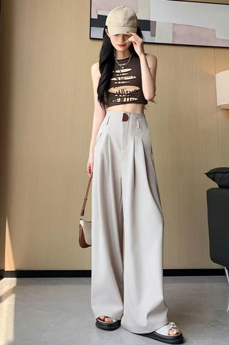 Loose Wide Leg Elegant Button Office Pants