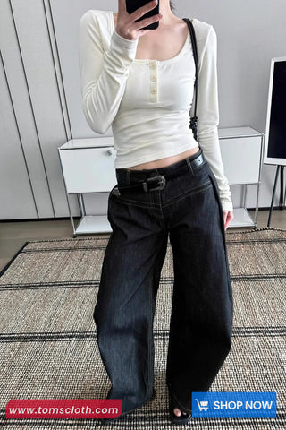 Loose Retro Washed Black Jeans Pants