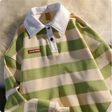Long Sleeve Turn Down Collar Casual Striped Sweatshirt