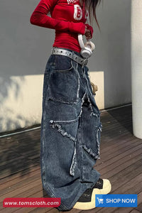 High Waist Star Tassel Embroidered Jeans Pants