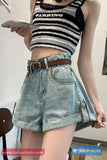 High Waist Brown Outline Denim Shorts