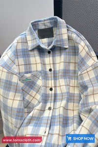 Long Sleeve Vintage Plaid Pocket Blouse Shirt