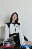 Long Sleeve Vintage Black And White Leather Cropped Jacket